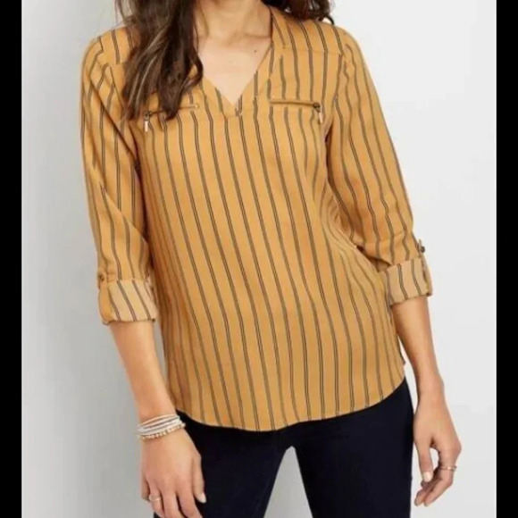 Maurices Striped Blouse Gold - Picture 1 of 8